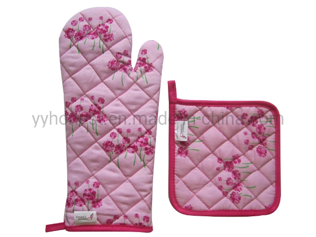 Wholesale Cheap Price Cotton Oven Mitt with Pot Holder Set